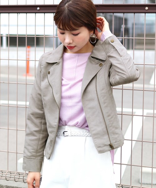 reca（レカ）の「フェイクスウェードダブルライダースジャケット（ライダースジャケット・レディース・スミクロ/グレー系その他/ブラウン/キャメル/ピンクベージュ・M）」の20枚目の写真