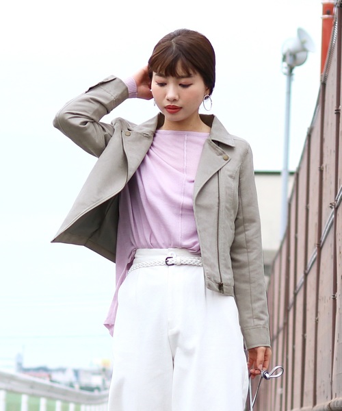 reca（レカ）の「フェイクスウェードダブルライダースジャケット（ライダースジャケット・レディース・スミクロ/グレー系その他/ブラウン/キャメル/ピンクベージュ・M）」の22枚目の写真