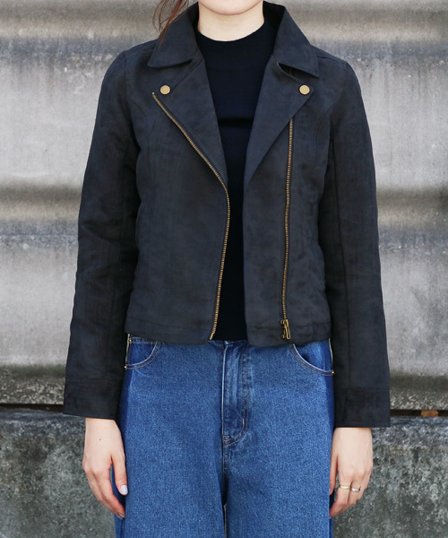 reca（レカ）の「フェイクスウェードダブルライダースジャケット（ライダースジャケット・レディース・スミクロ/グレー系その他/ブラウン/キャメル/ピンクベージュ・M）」の12枚目の写真