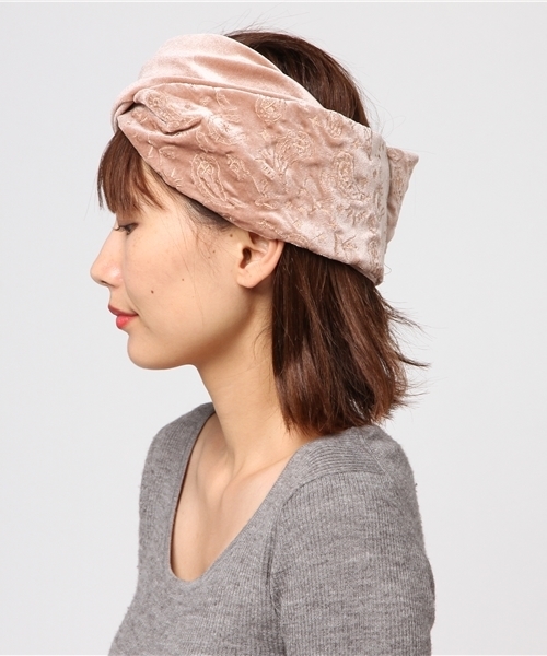 Burner（バーナー）の「【ReproFarm】ペイズリープリント ベロアヘアバンド（ヘアバンド・レディース・グレー/ベージュ/ピンク・FREE）」の5枚目の写真