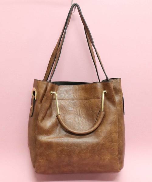 florist（フローリスト）の「【2WAY】アンティーク調レザーショルダーバッグ＆ポーチセット（ハンドバッグ・レディース・ブラウン/イエロー/ピンク/ブラック/グリーン/キャメル/レッド・FREE）」の2枚目の写真