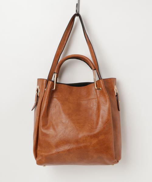 florist（フローリスト）の「【2WAY】アンティーク調レザーショルダーバッグ＆ポーチセット（ハンドバッグ・レディース・ブラウン/イエロー/ピンク/ブラック/グリーン/キャメル/レッド・FREE）」の5枚目の写真