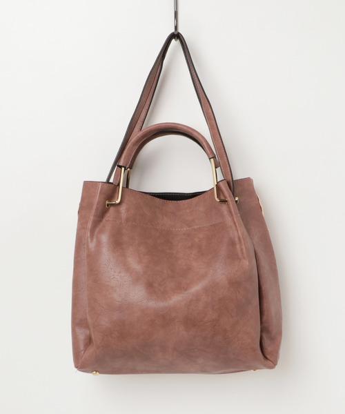 florist（フローリスト）の「【2WAY】アンティーク調レザーショルダーバッグ＆ポーチセット（ハンドバッグ・レディース・ブラウン/イエロー/ピンク/ブラック/グリーン/キャメル/レッド・FREE）」の6枚目の写真