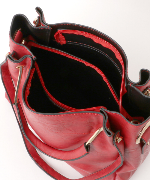 florist（フローリスト）の「【2WAY】アンティーク調レザーショルダーバッグ＆ポーチセット（ハンドバッグ・レディース・ブラウン/イエロー/ピンク/ブラック/グリーン/キャメル/レッド・FREE）」の9枚目の写真