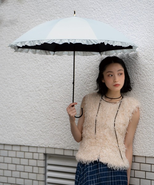 Wpc.（ダブリュピーシー）の「完全遮光 遮光クラシックフリル 日傘 長傘 Wpc.（長傘・レディース・ブラック/ベージュ/ネイビー/ラベンダー/ミント/ブラウン/サックスブルー/オフホワイト/グレー・FREE）」の13枚目の写真