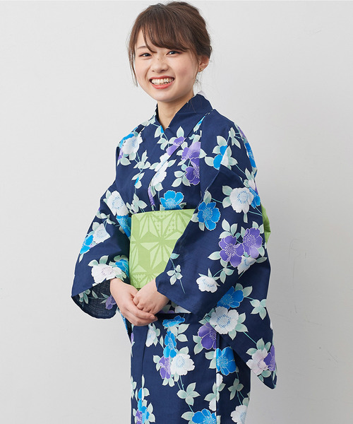 IEDIT(イディット)の「【ZOZO限定!】花火大会にバッチリ!浴衣とリバーシブル平帯と下駄セット/浴衣3点セット(浴衣)」|ネイビー