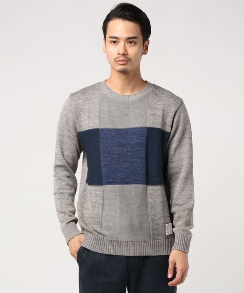 Ranch standard(ランチスタンダード)の「【Ranch standard】 RA18-018 パッチワークニット Speck Dyeing(ニット/セーター・メンズ・グレー系その他/ブルー系その他・3/2)」の1枚目の写真