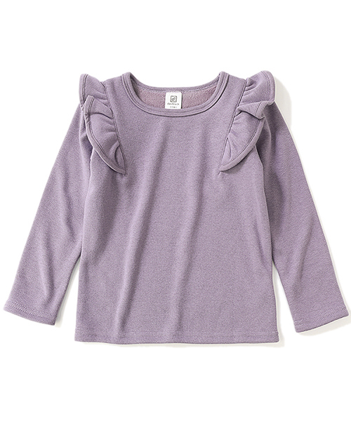 devirock（デビロック）の「裏シャギー肩フリルトップス（Tシャツ/カットソー・キッズ・ブラック/ヘザーチャコール/ネイビー/ワイン/スモークピンク/ラベンダー・100cm/110cm/120cm/130cm/140cm/150cm/160cm）」の4枚目の写真