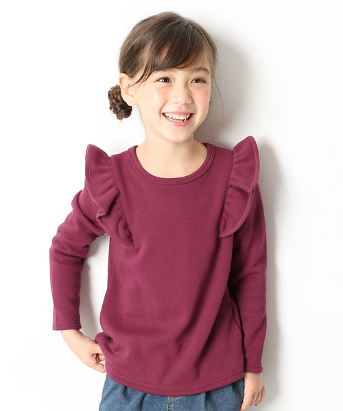 devirock（デビロック）の「裏シャギー肩フリルトップス（Tシャツ/カットソー・キッズ・ブラック/ヘザーチャコール/ネイビー/ワイン/スモークピンク/ラベンダー・100cm/110cm/120cm/130cm/140cm/150cm/160cm）」の6枚目の写真