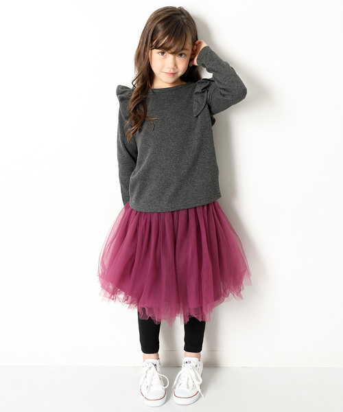 devirock（デビロック）の「裏シャギー肩フリルトップス（Tシャツ/カットソー・キッズ・ブラック/ヘザーチャコール/ネイビー/ワイン/スモークピンク/ラベンダー・100cm/110cm/120cm/130cm/140cm/150cm/160cm）」の20枚目の写真