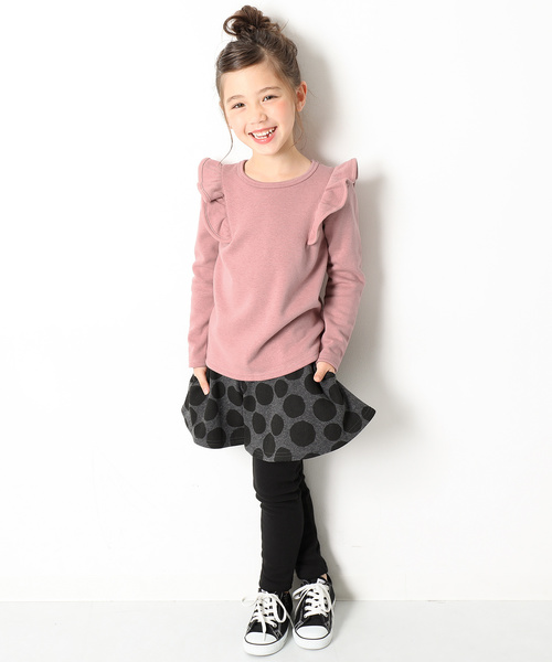 devirock（デビロック）の「裏シャギー肩フリルトップス（Tシャツ/カットソー・キッズ・ブラック/ヘザーチャコール/ネイビー/ワイン/スモークピンク/ラベンダー・100cm/110cm/120cm/130cm/140cm/150cm/160cm）」の15枚目の写真