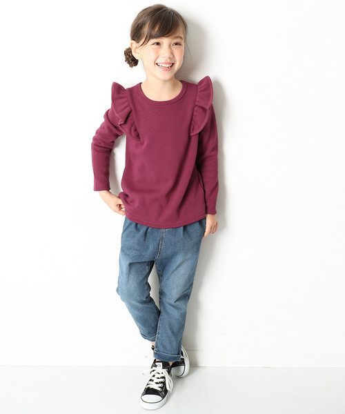 devirock（デビロック）の「裏シャギー肩フリルトップス（Tシャツ/カットソー・キッズ・ブラック/ヘザーチャコール/ネイビー/ワイン/スモークピンク/ラベンダー・100cm/110cm/120cm/130cm/140cm/150cm/160cm）」の13枚目の写真