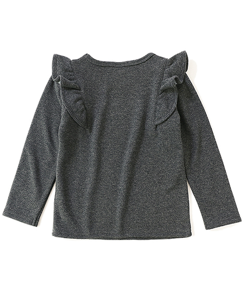 devirock（デビロック）の「裏シャギー肩フリルトップス（Tシャツ/カットソー・キッズ・ブラック/ヘザーチャコール/ネイビー/ワイン/スモークピンク/ラベンダー・100cm/110cm/120cm/130cm/140cm/150cm/160cm）」の7枚目の写真