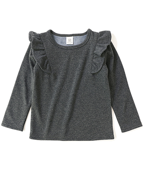 devirock（デビロック）の「裏シャギー肩フリルトップス（Tシャツ/カットソー・キッズ・ブラック/ヘザーチャコール/ネイビー/ワイン/スモークピンク/ラベンダー・100cm/110cm/120cm/130cm/140cm/150cm/160cm）」の14枚目の写真