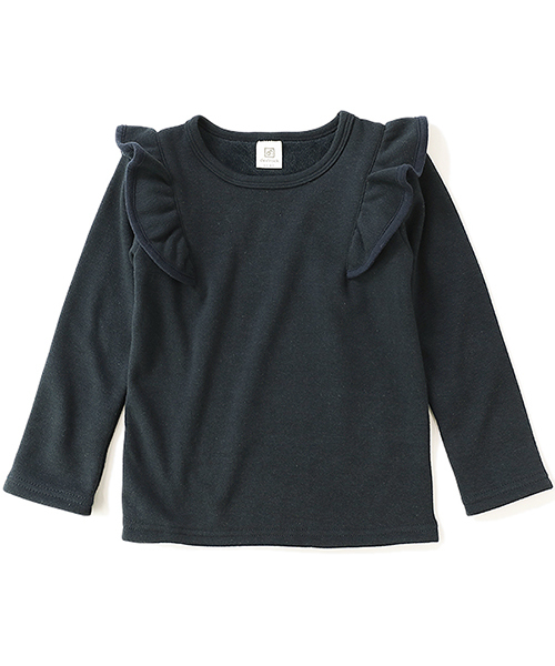 devirock（デビロック）の「裏シャギー肩フリルトップス（Tシャツ/カットソー・キッズ・ブラック/ヘザーチャコール/ネイビー/ワイン/スモークピンク/ラベンダー・100cm/110cm/120cm/130cm/140cm/150cm/160cm）」の8枚目の写真