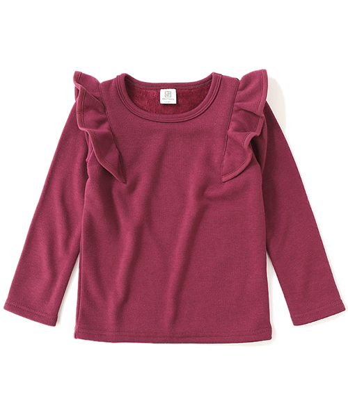 devirock（デビロック）の「裏シャギー肩フリルトップス（Tシャツ/カットソー・キッズ・ブラック/ヘザーチャコール/ネイビー/ワイン/スモークピンク/ラベンダー・100cm/110cm/120cm/130cm/140cm/150cm/160cm）」の10枚目の写真