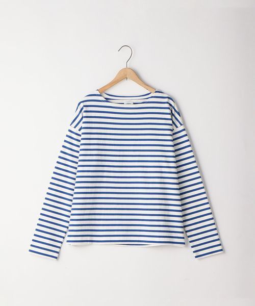 coen（コーエン）の「【新色追加・ネイビー⇒WEB限定】ボーダーボートネックカットソー（Tシャツ/カットソー・レディース・ベージュ/ネイビー/ロイヤルブルー/グレー/マルチ・MEDIUM/LARGE）」の4枚目の写真