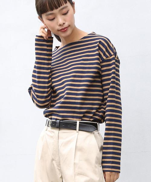 coen（コーエン）の「【新色追加・ネイビー⇒WEB限定】ボーダーボートネックカットソー（Tシャツ/カットソー・レディース・ベージュ/ネイビー/ロイヤルブルー/グレー/マルチ・MEDIUM/LARGE）」の3枚目の写真