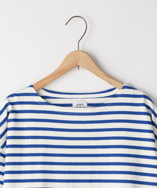 coen（コーエン）の「【新色追加・ネイビー⇒WEB限定】ボーダーボートネックカットソー（Tシャツ/カットソー・レディース・ベージュ/ネイビー/ロイヤルブルー/グレー/マルチ・MEDIUM/LARGE）」の12枚目の写真