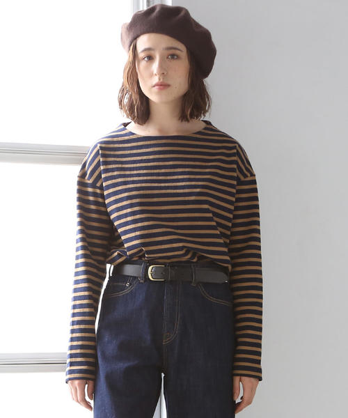 coen（コーエン）の「【新色追加・ネイビー⇒WEB限定】ボーダーボートネックカットソー（Tシャツ/カットソー・レディース・ベージュ/ネイビー/ロイヤルブルー/グレー/マルチ・MEDIUM/LARGE）」の9枚目の写真