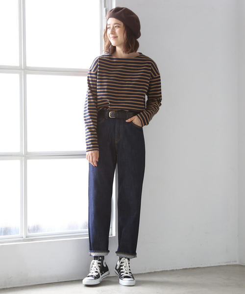 coen（コーエン）の「【新色追加・ネイビー⇒WEB限定】ボーダーボートネックカットソー（Tシャツ/カットソー・レディース・ベージュ/ネイビー/ロイヤルブルー/グレー/マルチ・MEDIUM/LARGE）」の10枚目の写真