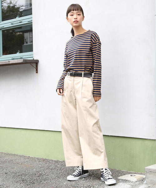 coen（コーエン）の「【新色追加・ネイビー⇒WEB限定】ボーダーボートネックカットソー（Tシャツ/カットソー・レディース・ベージュ/ネイビー/ロイヤルブルー/グレー/マルチ・MEDIUM/LARGE）」の11枚目の写真