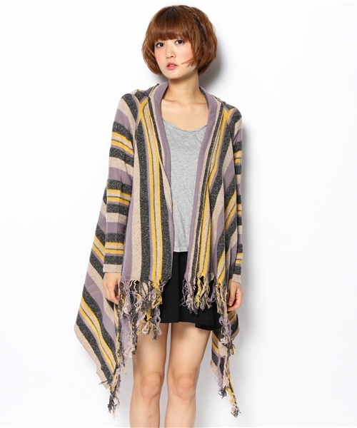 laule'a sunny side store(ラウレアサニーサイドストア)の「【Slic*Slic】マルチストライプニットカーディガン(カーディガン/ボレロ・レディース・ワイン/パープル・FREE)」の3枚目の写真