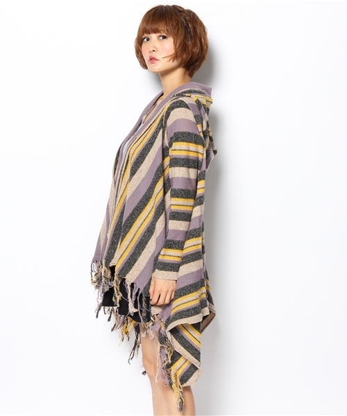 laule'a sunny side store(ラウレアサニーサイドストア)の「【Slic*Slic】マルチストライプニットカーディガン(カーディガン/ボレロ・レディース・ワイン/パープル・FREE)」の4枚目の写真