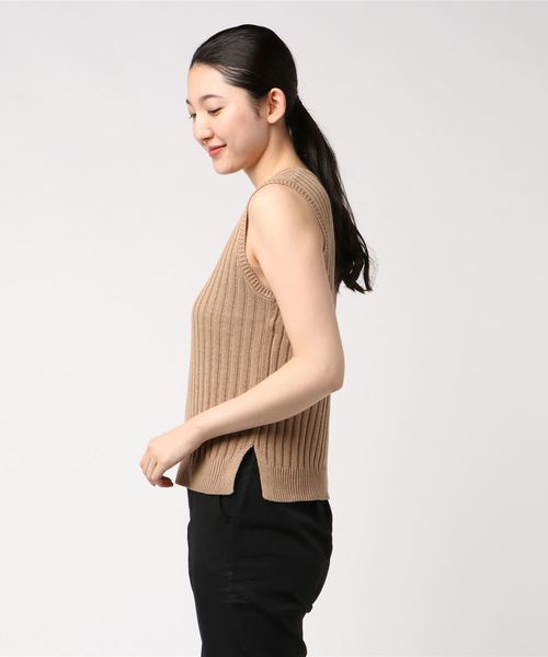 PUNYUS（プニュズ）の「ノースリリブニット（ニット/セーター・レディース・ブラック/ベージュ/カーキ・1/2/3/4）」の4枚目の写真