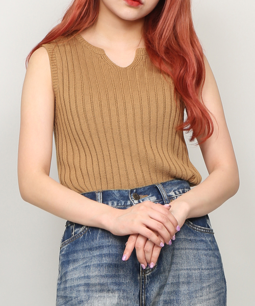 PUNYUS（プニュズ）の「ノースリリブニット（ニット/セーター・レディース・ブラック/ベージュ/カーキ・1/2/3/4）」の2枚目の写真