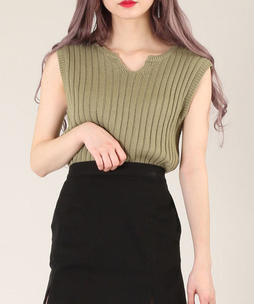 PUNYUS（プニュズ）の「ノースリリブニット（ニット/セーター・レディース・ブラック/ベージュ/カーキ・1/2/3/4）」の9枚目の写真