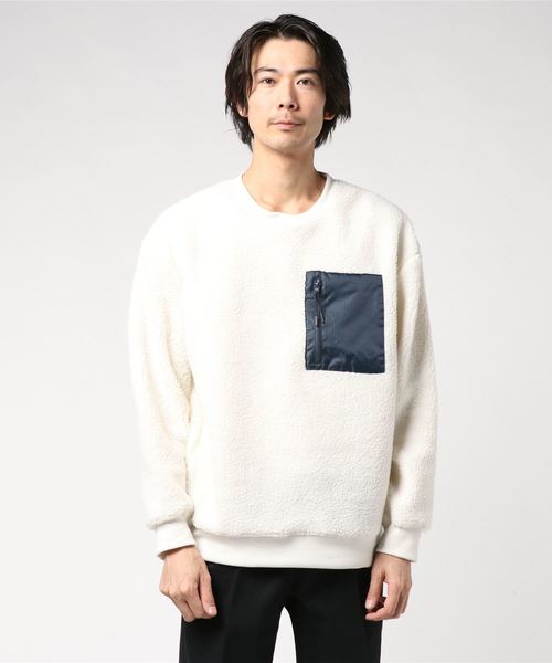 おしゃれスタ（オシャレスタ）の「もこもこボアポケットデザイントレーナー(BG)（スウェット・メンズ・ホワイト/ブラック/ネイビー/グレー/カーキ/ベージュ・M/L）」の13枚目の写真