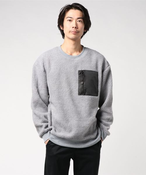 セール】もこもこボアポケットデザイントレーナー(BG)（スウェット