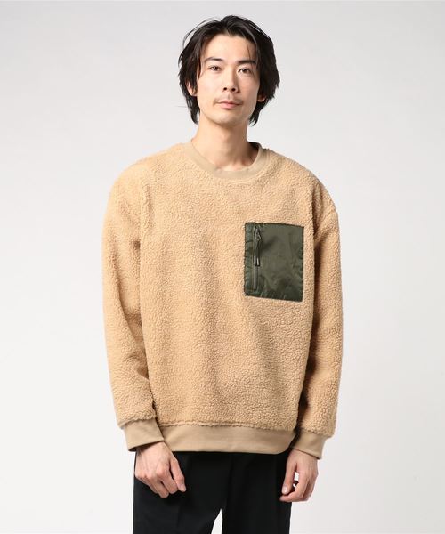 セール】もこもこボアポケットデザイントレーナー(BG)（スウェット