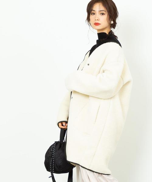 coen（コーエン）の「【WEB限定】ボアノーカラーパイピングジャケット（コート/アウター）（ノーカラージャケット・レディース・ベージュ/オフホワイト/カーキ・FREE）」の6枚目の写真