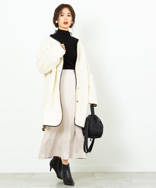 coen（コーエン）の「【WEB限定】ボアノーカラーパイピングジャケット（コート/アウター）（ノーカラージャケット・レディース・ベージュ/オフホワイト/カーキ・FREE）」の8枚目の写真