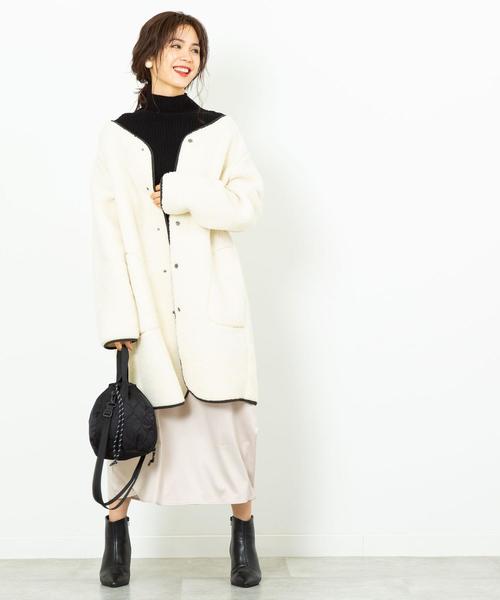 coen（コーエン）の「【WEB限定】ボアノーカラーパイピングジャケット（コート/アウター）（ノーカラージャケット・レディース・ベージュ/オフホワイト/カーキ・FREE）」の7枚目の写真