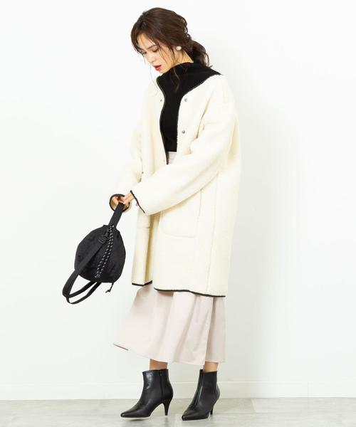 coen（コーエン）の「【WEB限定】ボアノーカラーパイピングジャケット（コート/アウター）（ノーカラージャケット・レディース・ベージュ/オフホワイト/カーキ・FREE）」の14枚目の写真