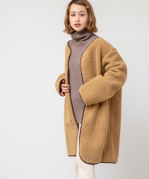 coen（コーエン）の「【WEB限定】ボアノーカラーパイピングジャケット（コート/アウター）（ノーカラージャケット・レディース・ベージュ/オフホワイト/カーキ・FREE）」の11枚目の写真