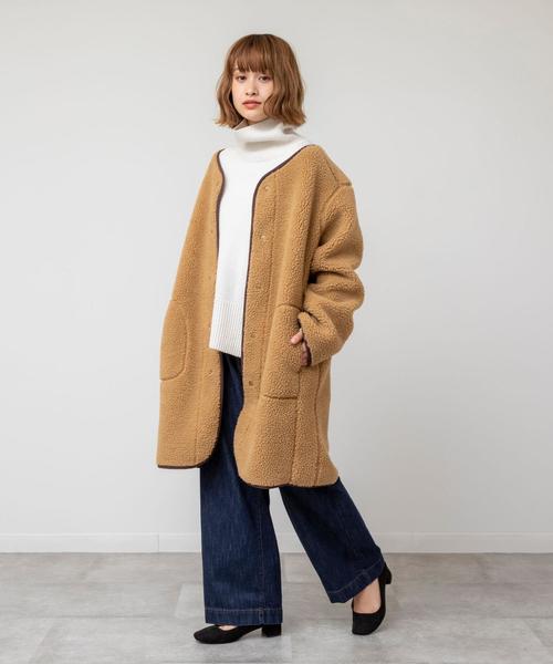 coen（コーエン）の「【WEB限定】ボアノーカラーパイピングジャケット（コート/アウター）（ノーカラージャケット・レディース・ベージュ/オフホワイト/カーキ・FREE）」の21枚目の写真