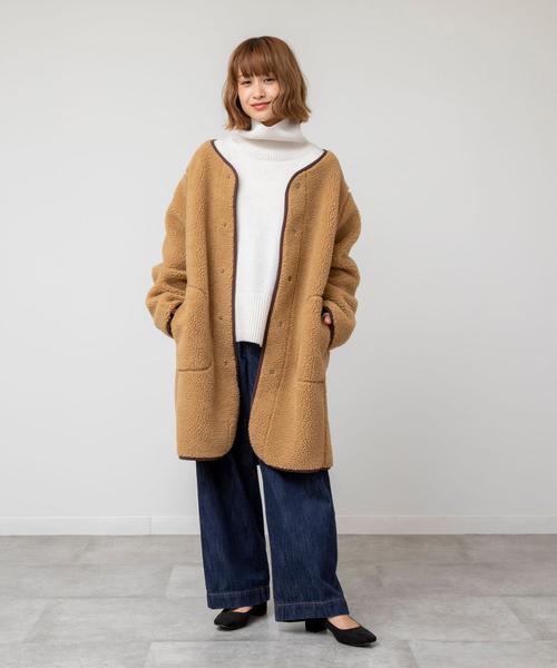 coen（コーエン）の「【WEB限定】ボアノーカラーパイピングジャケット（コート/アウター）（ノーカラージャケット・レディース・ベージュ/オフホワイト/カーキ・FREE）」の20枚目の写真