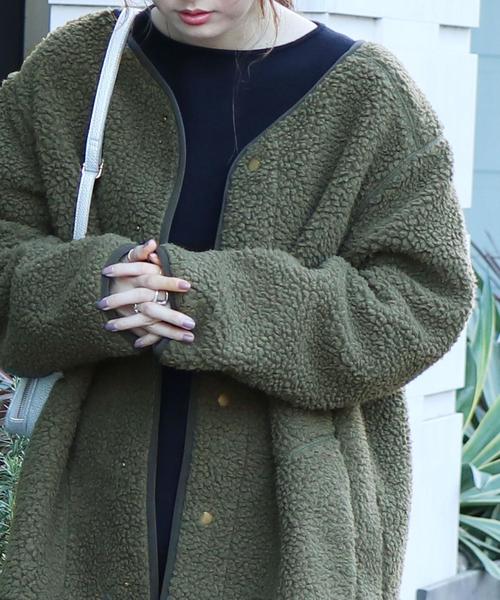 coen（コーエン）の「【WEB限定】ボアノーカラーパイピングジャケット（コート/アウター）（ノーカラージャケット・レディース・ベージュ/オフホワイト/カーキ・FREE）」の18枚目の写真