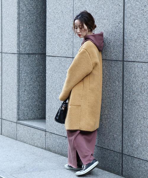 coen（コーエン）の「【WEB限定】ボアノーカラーパイピングジャケット（コート/アウター）（ノーカラージャケット・レディース・ベージュ/オフホワイト/カーキ・FREE）」の15枚目の写真