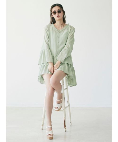 dazzlin（ダズリン）の「ウエストマークフレアコットンチュニック（シャツ/ブラウス・レディース・ベージュ/オフホワイト/ミント・FREE）」の4枚目の写真