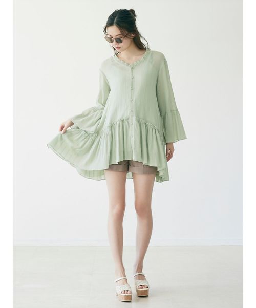 dazzlin（ダズリン）の「ウエストマークフレアコットンチュニック（シャツ/ブラウス・レディース・ベージュ/オフホワイト/ミント・FREE）」の5枚目の写真