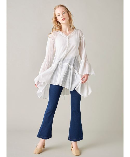 dazzlin（ダズリン）の「ウエストマークフレアコットンチュニック（シャツ/ブラウス・レディース・ベージュ/オフホワイト/ミント・FREE）」の6枚目の写真