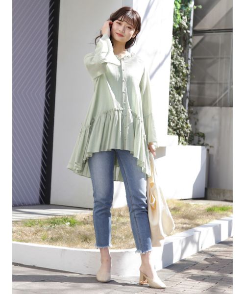 dazzlin（ダズリン）の「ウエストマークフレアコットンチュニック（シャツ/ブラウス・レディース・ベージュ/オフホワイト/ミント・FREE）」の8枚目の写真