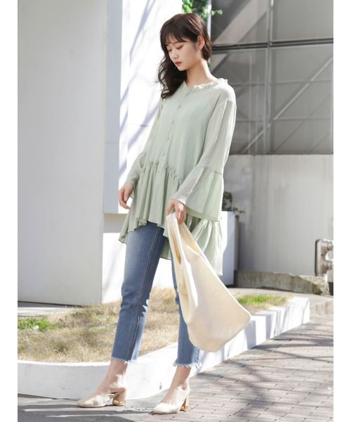 dazzlin（ダズリン）の「ウエストマークフレアコットンチュニック（シャツ/ブラウス・レディース・ベージュ/オフホワイト/ミント・FREE）」の9枚目の写真