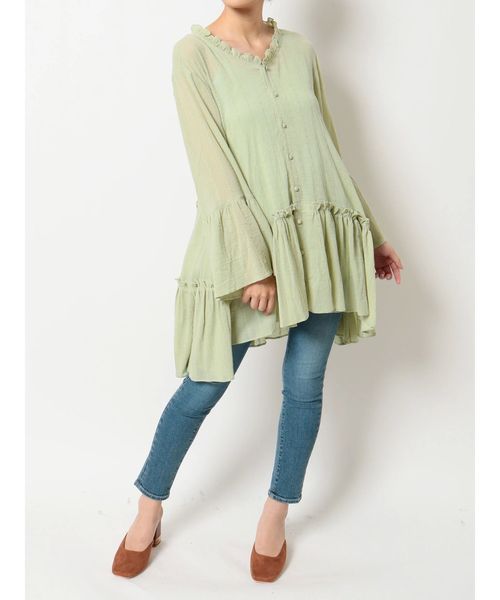 dazzlin（ダズリン）の「ウエストマークフレアコットンチュニック（シャツ/ブラウス・レディース・ベージュ/オフホワイト/ミント・FREE）」の15枚目の写真