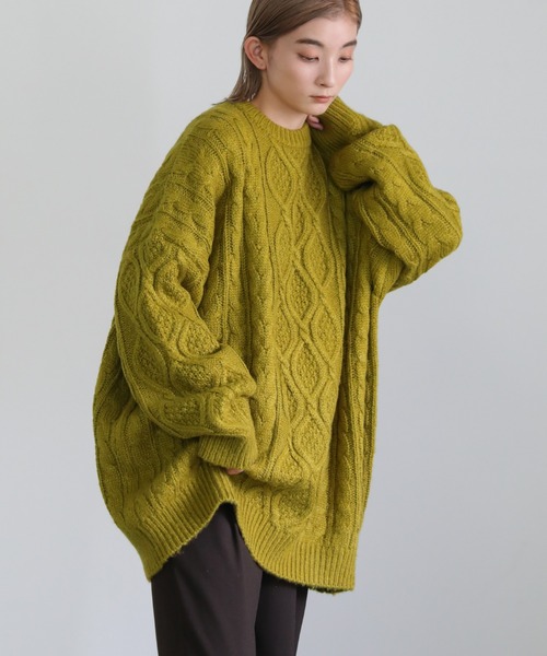 select MOCA(セレクトモカ)の「ケーブルオーバーサイズニット(ニット/セーター・レディース・ベージュ/ライトグリーン/アイボリー/レッド/ターコイズブルー・FREE)」の16枚目の写真